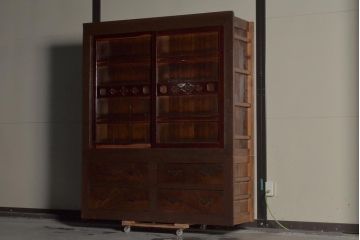 アンティーク家具　前面ヒノキ・ケヤキ材　五尺収納箪笥キャビネット(水屋箪笥、収納棚)(R-036312)